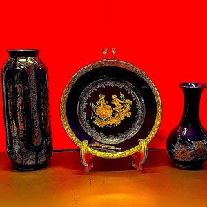 Limoges 22kt gold painted cobalt blue plate